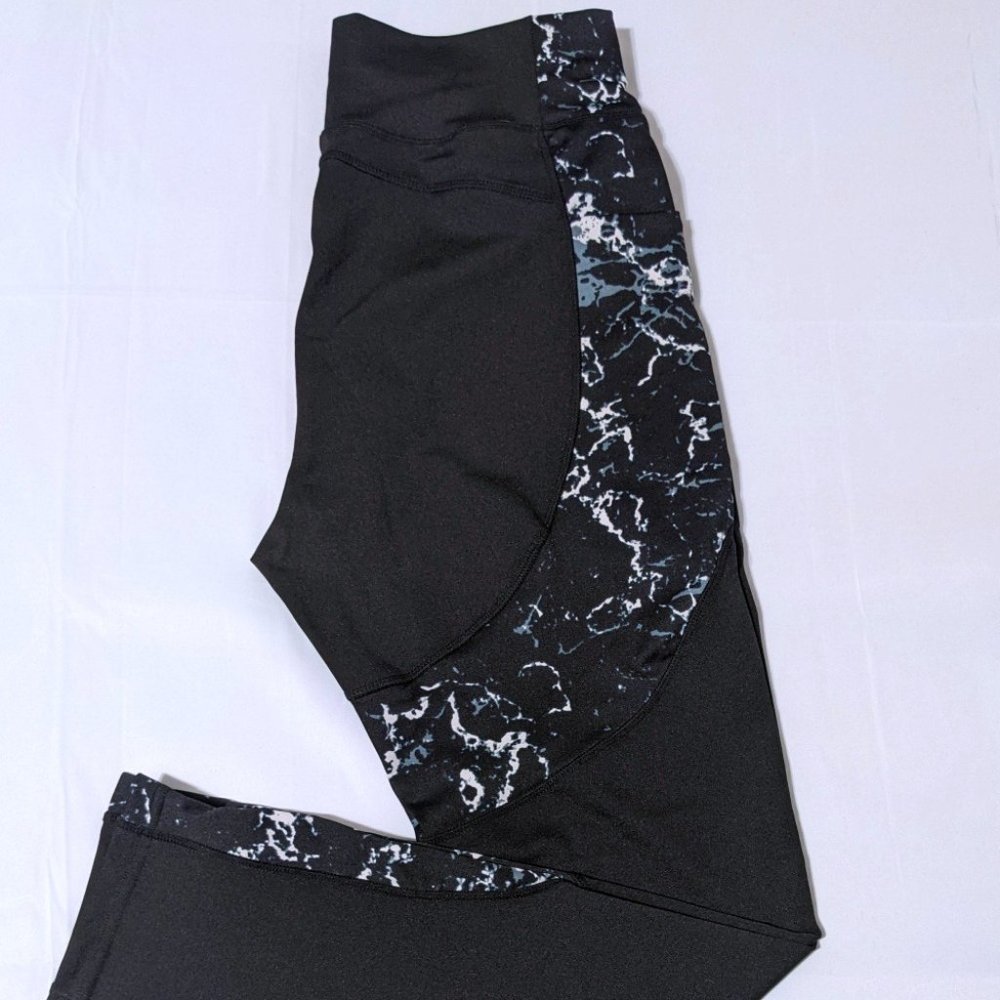 Marble Print Leggings, Black and White, L